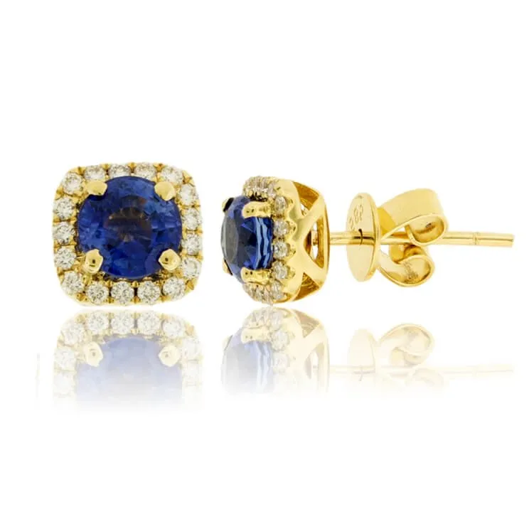 Sapphire with Diamond Halo Stud Earrings