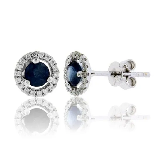 Sapphire with Diamond Halo Stud Earrings