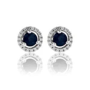 Sapphire with Diamond Halo Stud Earrings
