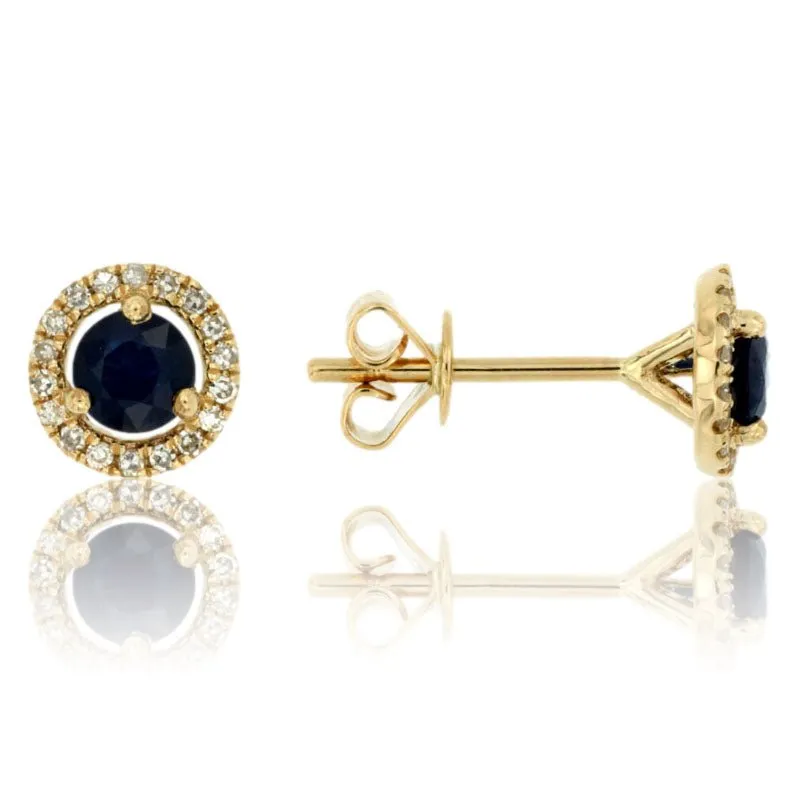 Sapphire with Diamond Halo Stud Earrings