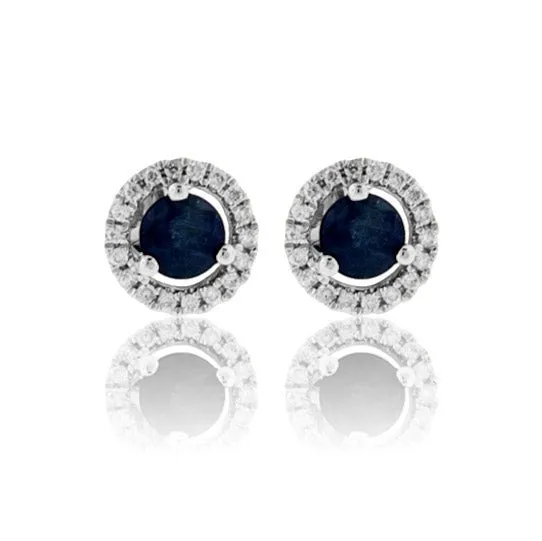 Sapphire with Diamond Halo Stud Earrings