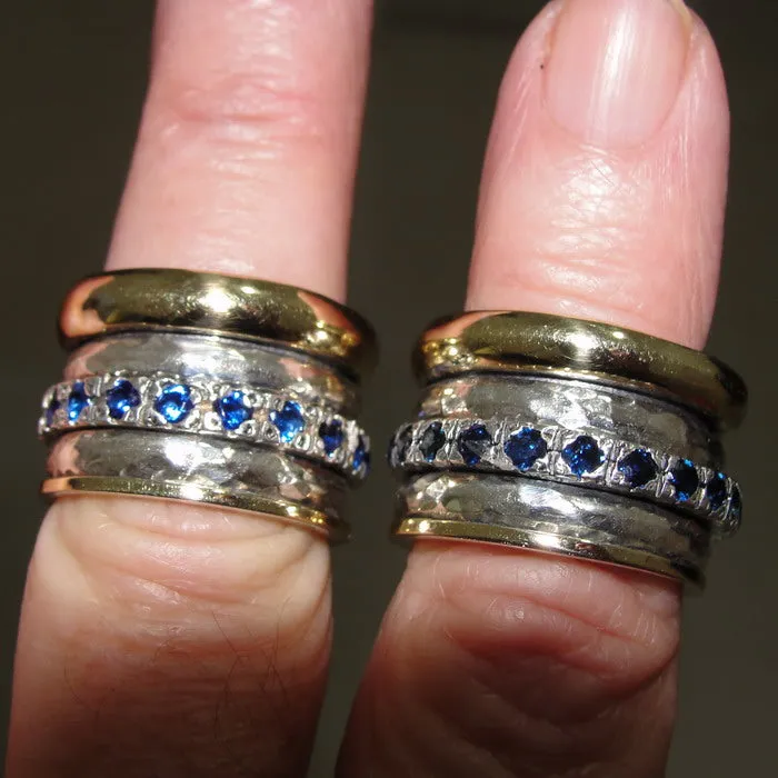 Sapphire Z Ring 6.5, 7 Heavy Swivel Yellow Gold 925 Silver Hadar Designers(SN)y