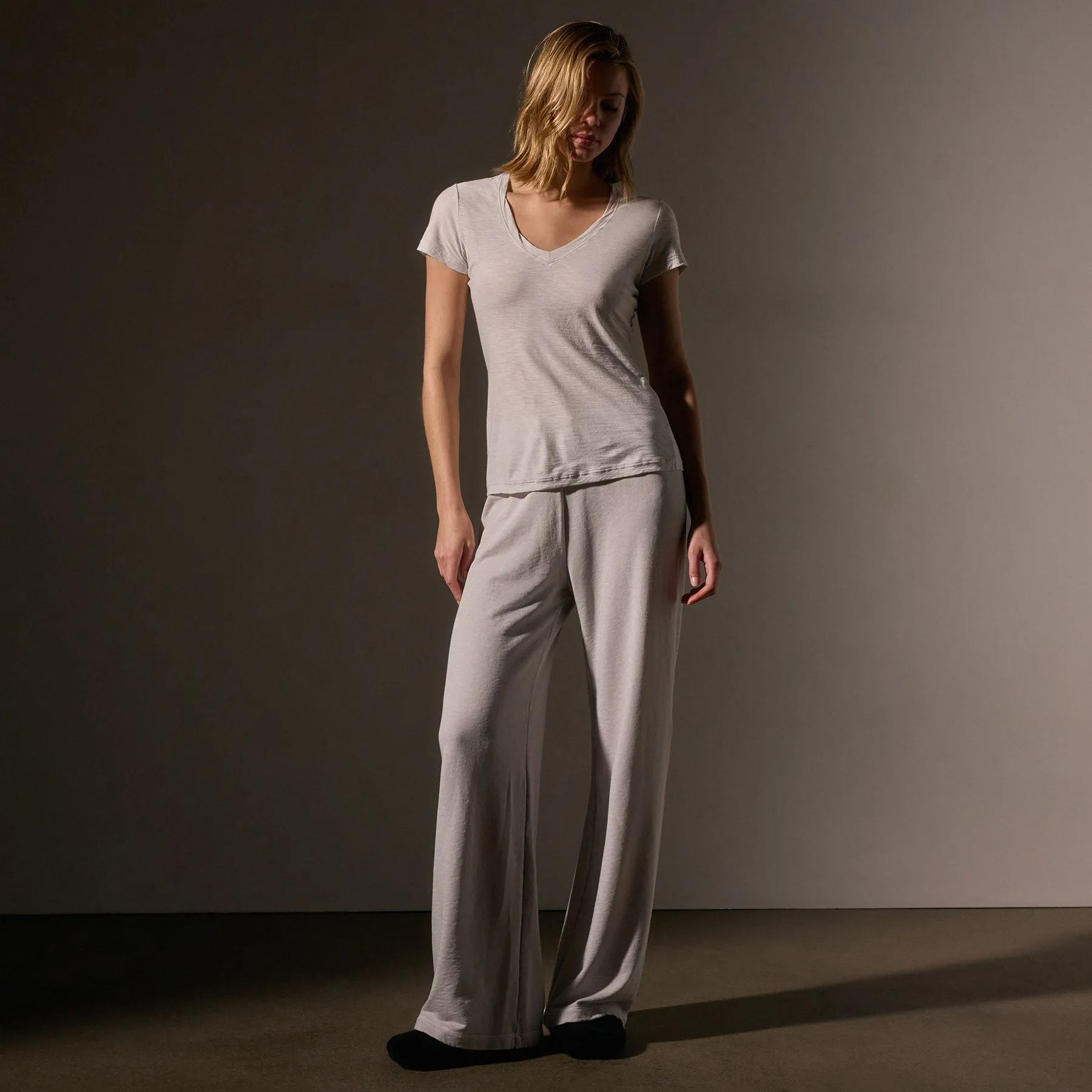 Sheer Slub Casual V Neck - Light Mist