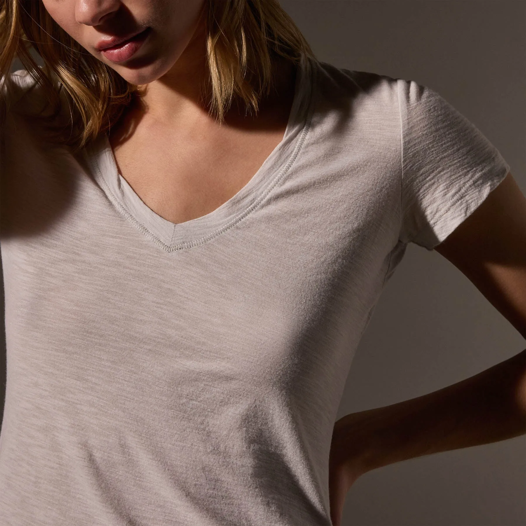 Sheer Slub Casual V Neck - Light Mist