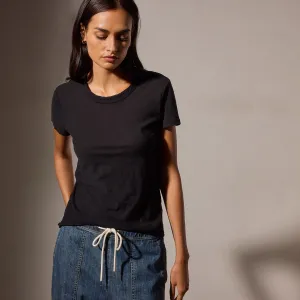 Sheer Slub Crew Neck Tee - Black