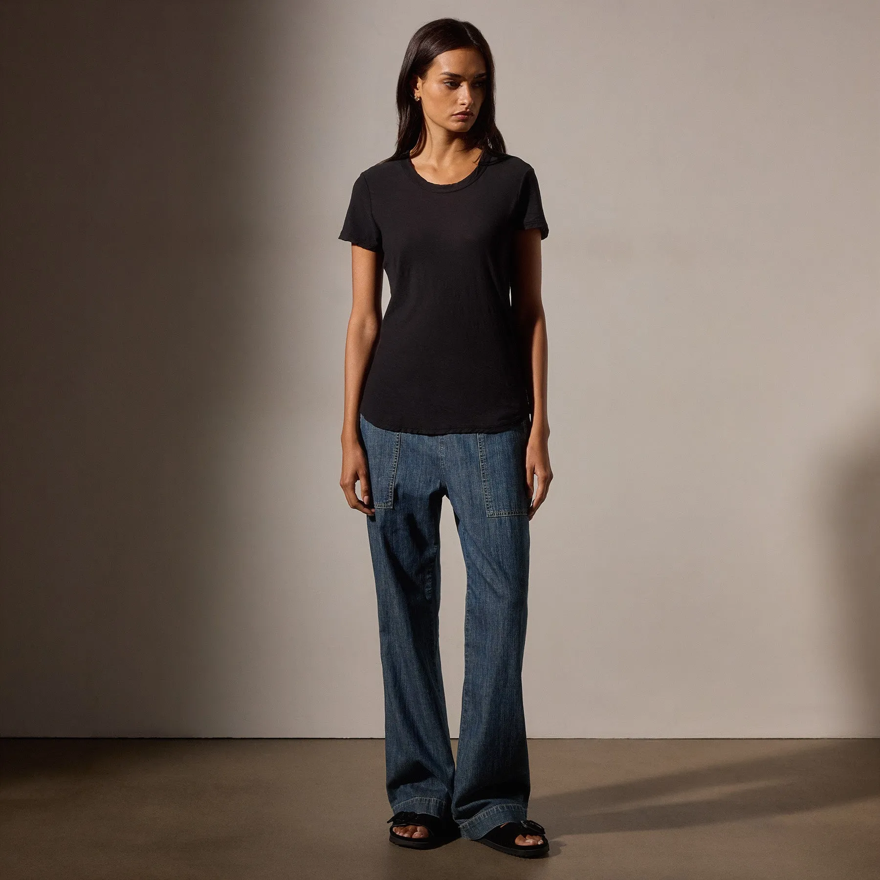 Sheer Slub Crew Neck Tee - Black