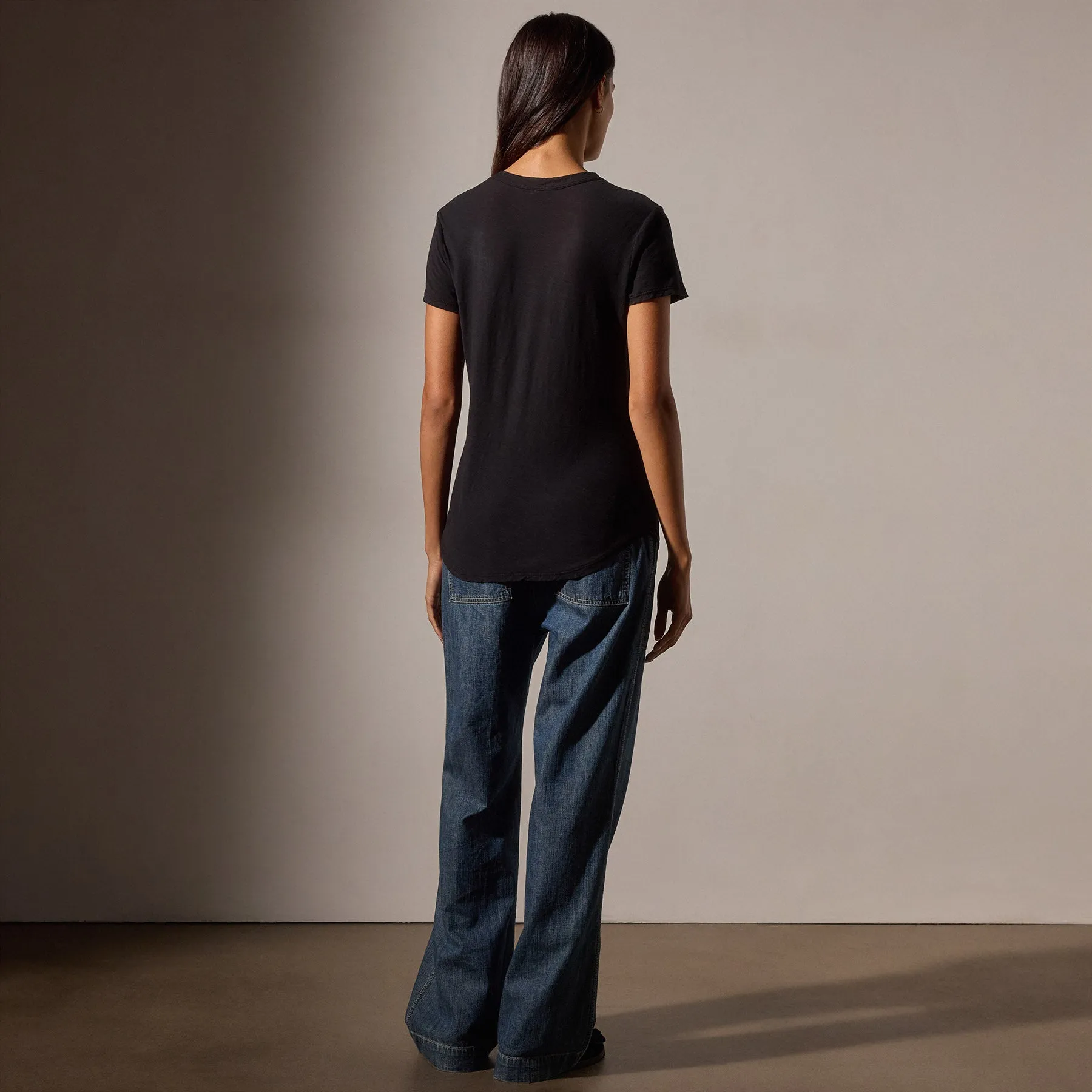 Sheer Slub Crew Neck Tee - Black