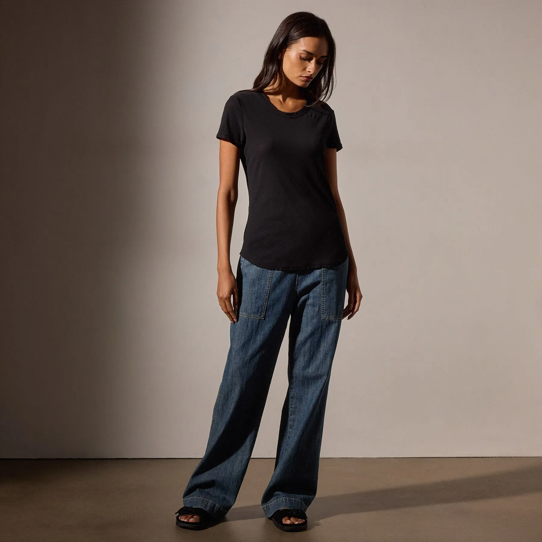 Sheer Slub Crew Neck Tee - Black