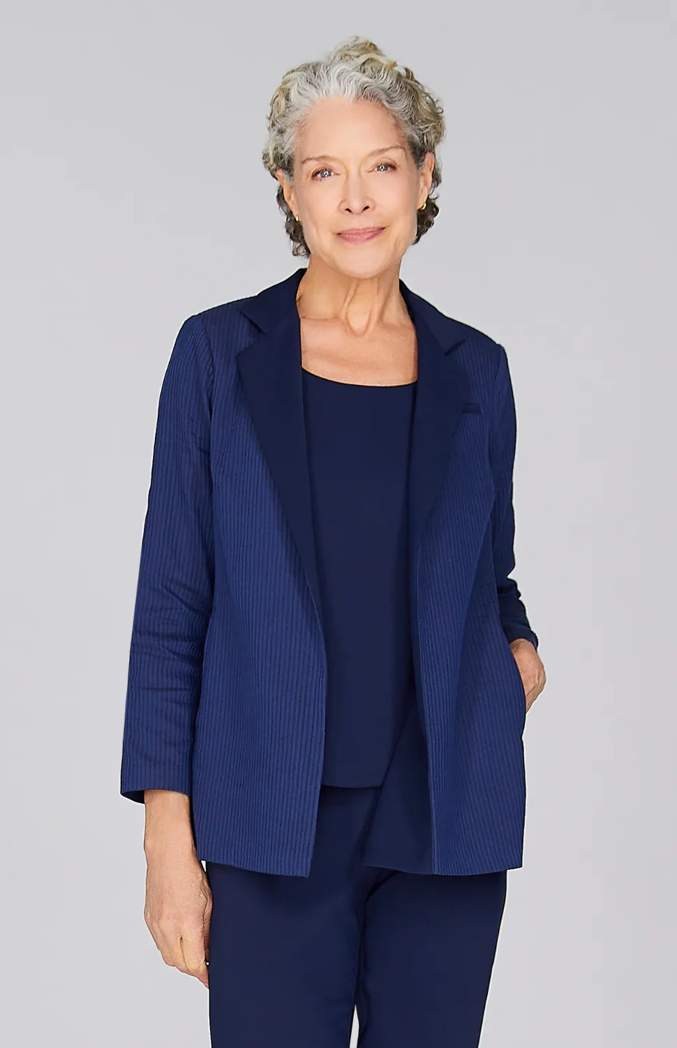 Sheer Stripe Blazer w/Contrast Trim