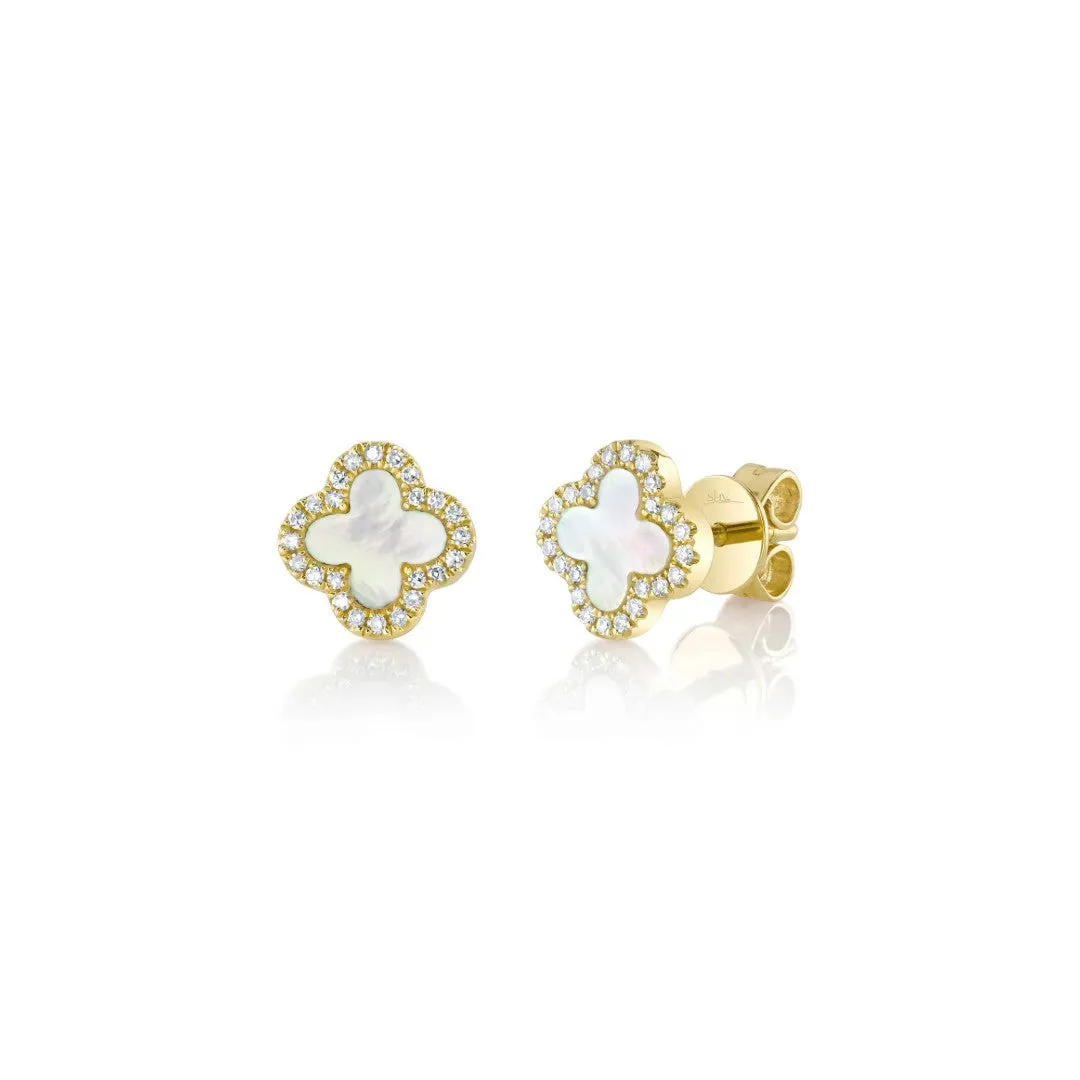 Shy Creation Mother of Pearl and Diamond Clover Earrings