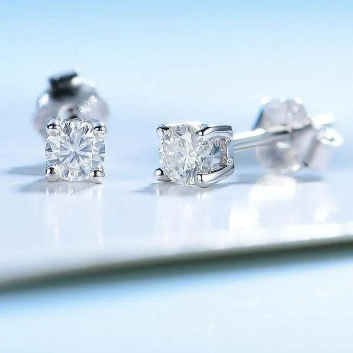 Simulated Moissanite Gemstone Stud Earrings Women's Solid 925 Sterling Silver Fine Jewelry