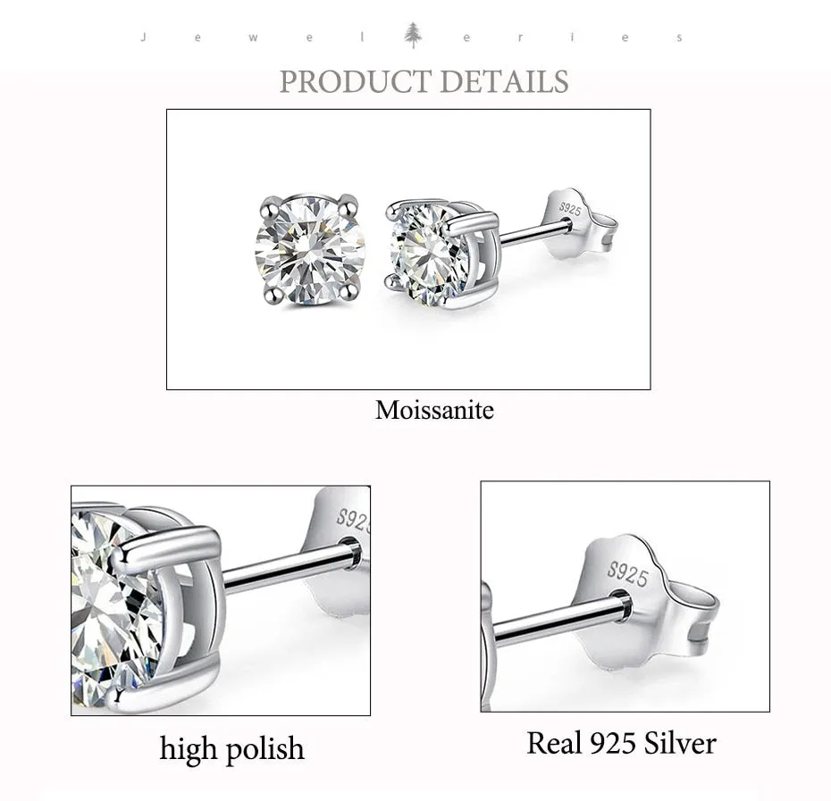 Simulated Moissanite Gemstone Stud Earrings Women's Solid 925 Sterling Silver Fine Jewelry