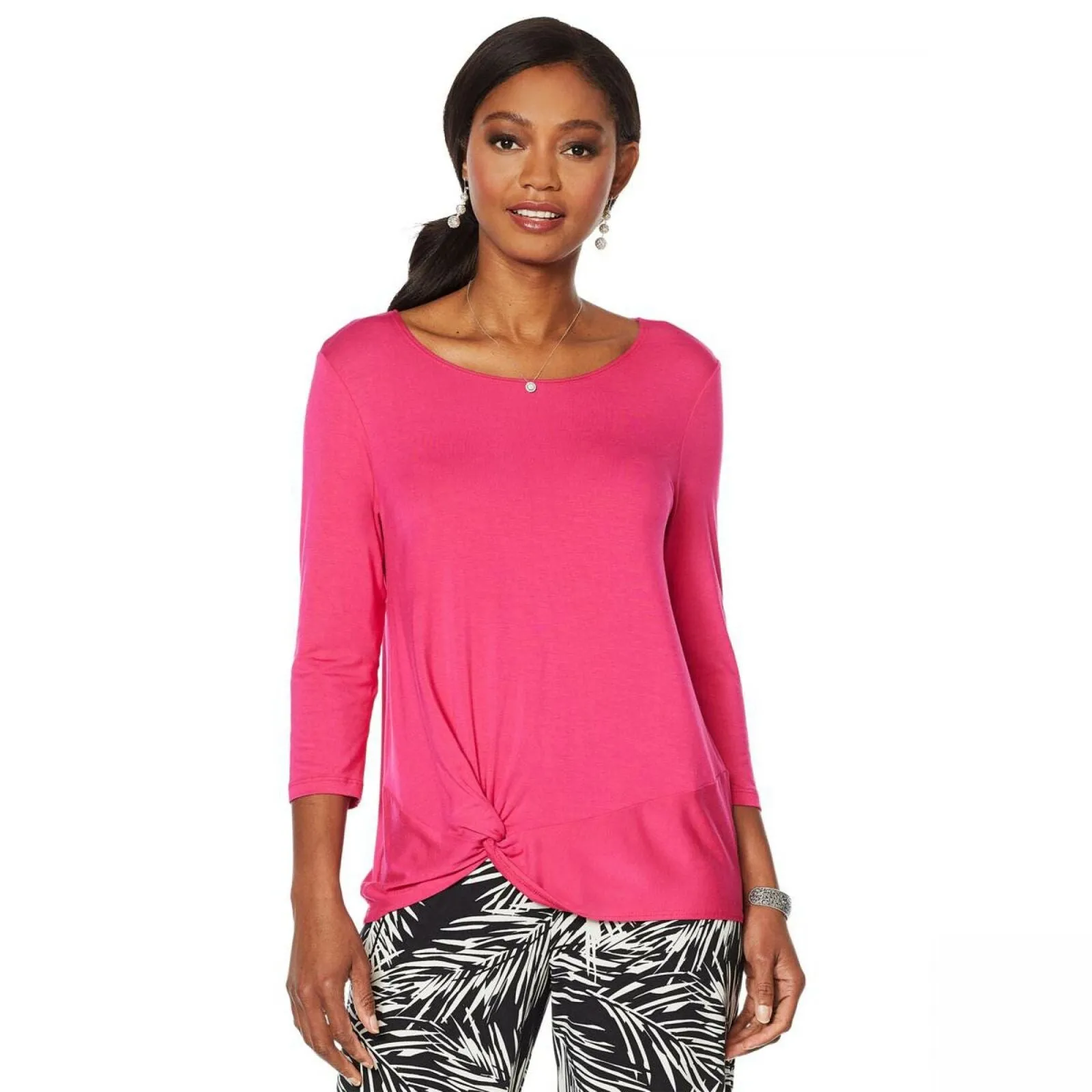 Slinky Brand Women's Plus Size 2 Pack 3/4-Sleeve Twist Front Tunic Tops