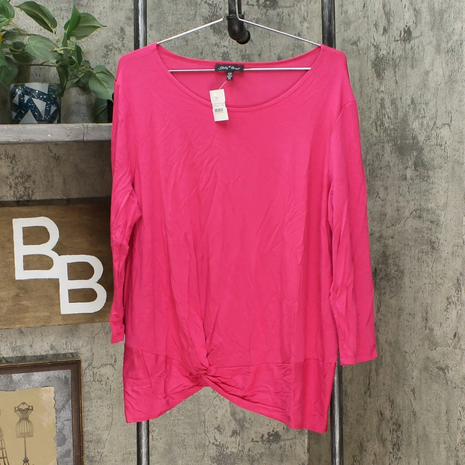 Slinky Brand Women's Plus Size 2 Pack 3/4-Sleeve Twist Front Tunic Tops