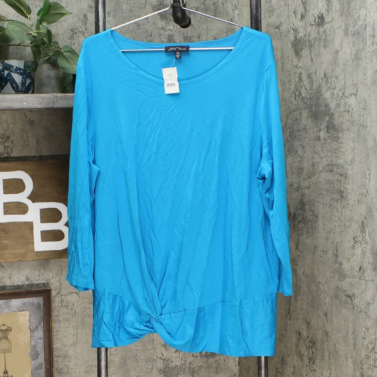 Slinky Brand Women's Plus Size 2 Pack 3/4-Sleeve Twist Front Tunic Tops
