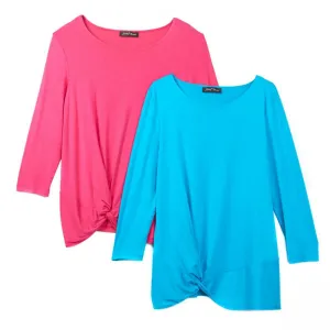 Slinky Brand Women's Plus Size 2 Pack 3/4-Sleeve Twist Front Tunic Tops