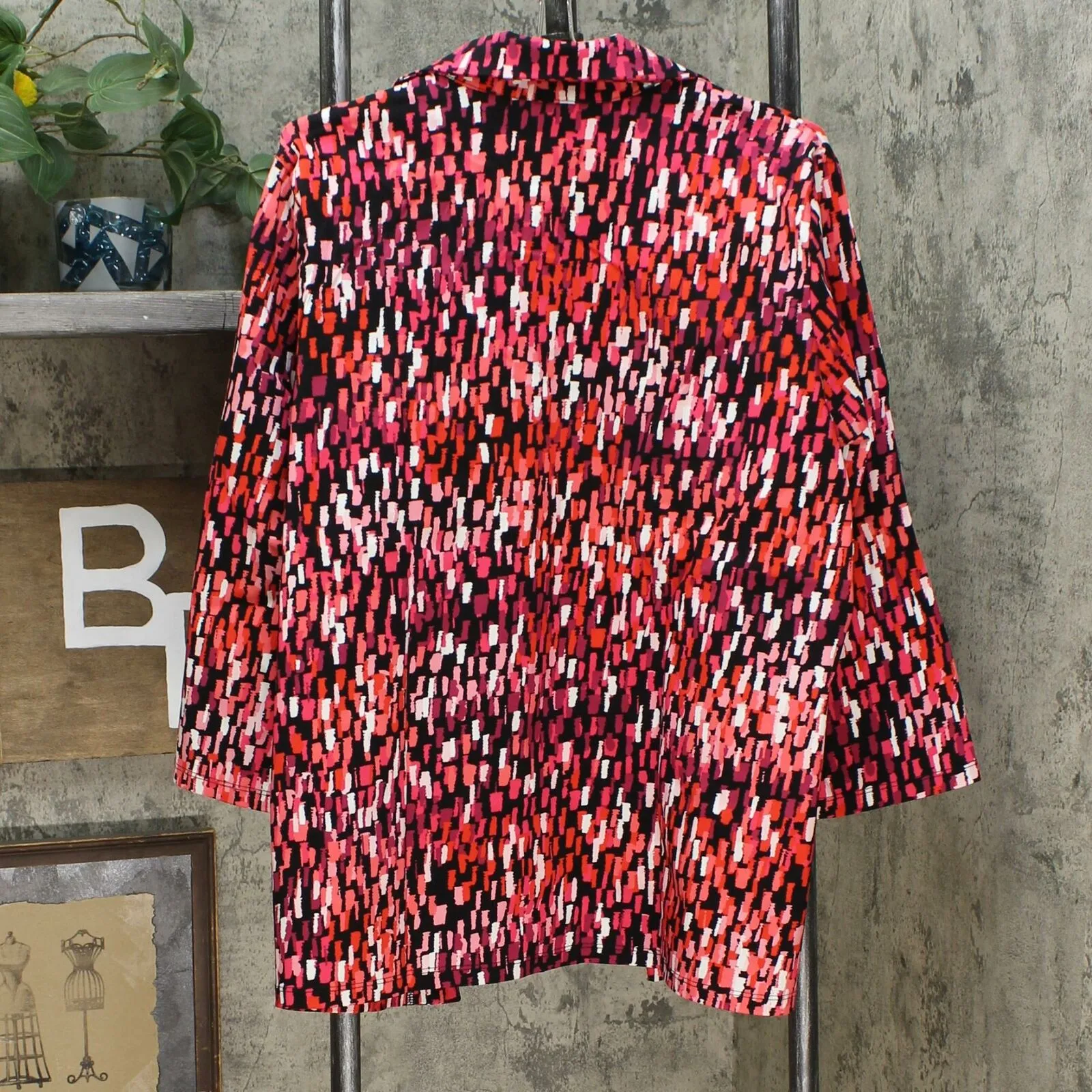 Slinky Brand Women's Plus Size Printed Travel Stretch Collared Jacket