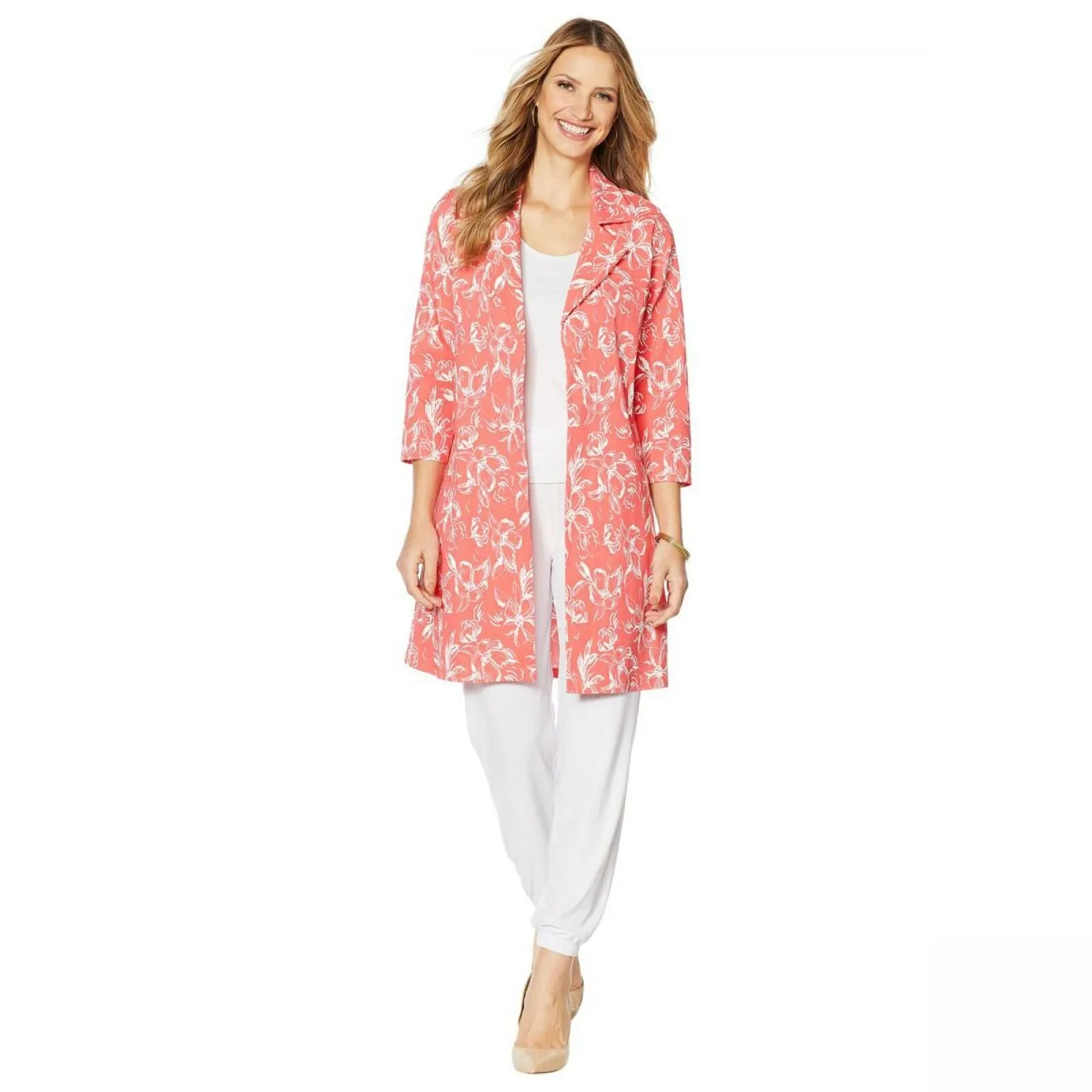 Slinky Brand Women's Printed Travel Stretch Knit Trench Coat