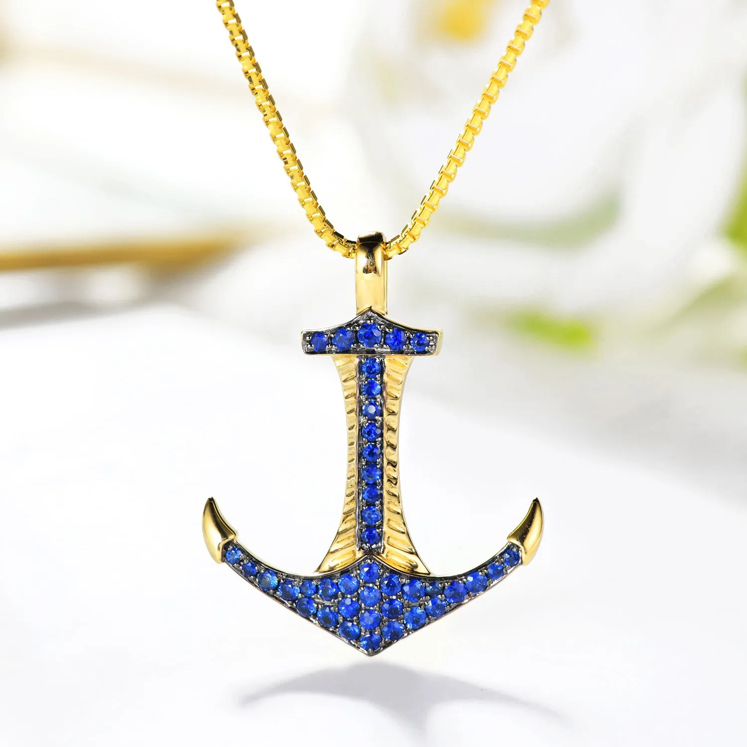 Solid Gold Sapphire Anchor Pendant (Pendant Only)