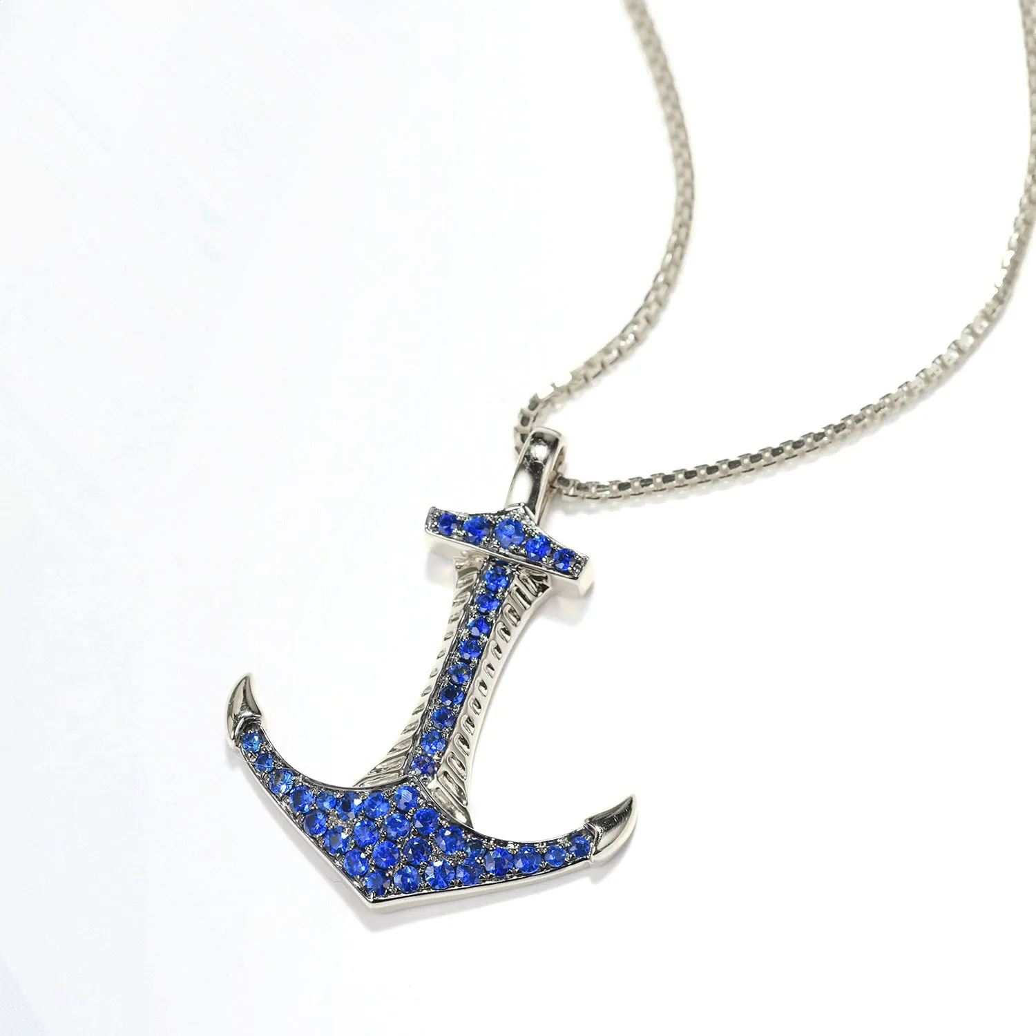 Solid Gold Sapphire Anchor Pendant (Pendant Only)