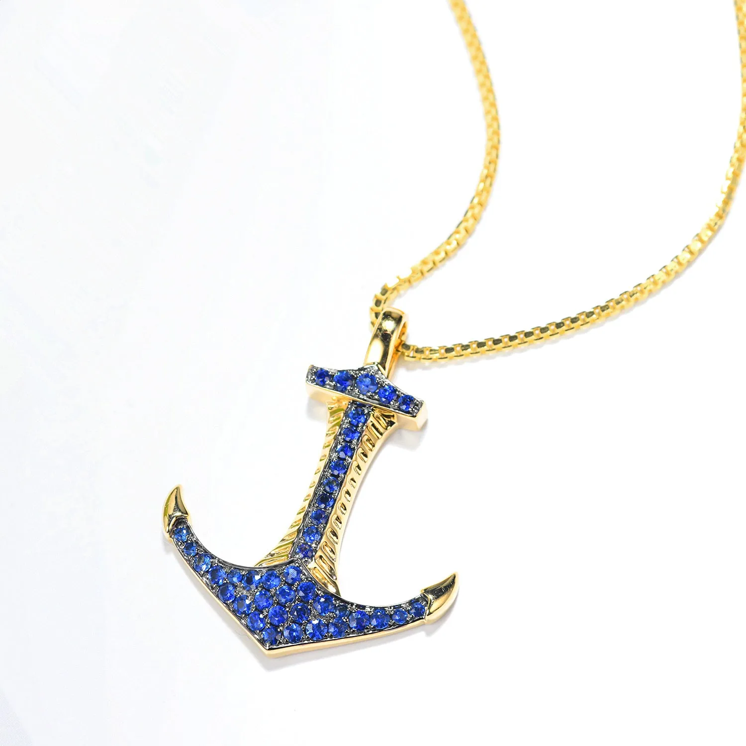 Solid Gold Sapphire Anchor Pendant (Pendant Only)