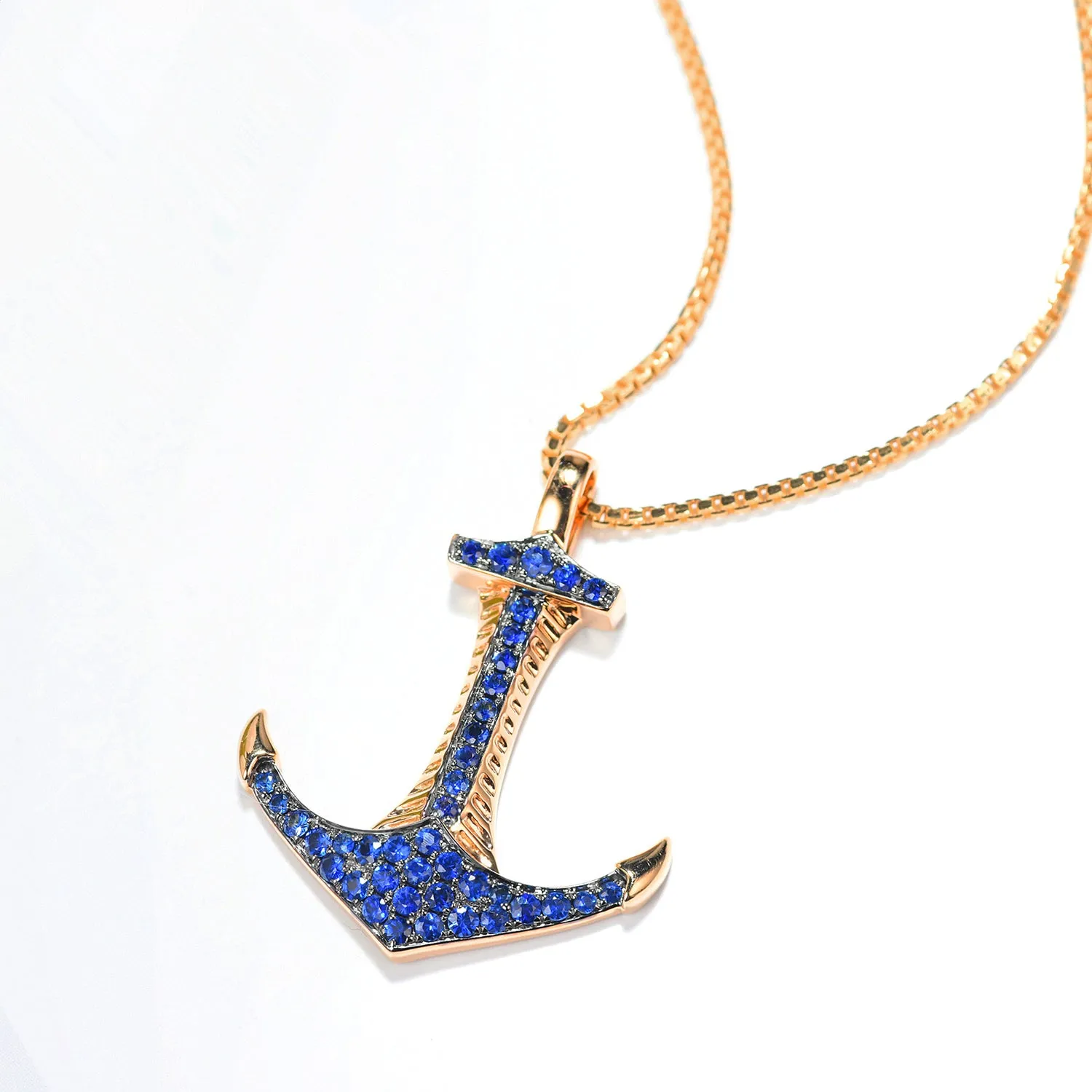 Solid Gold Sapphire Anchor Pendant (Pendant Only)