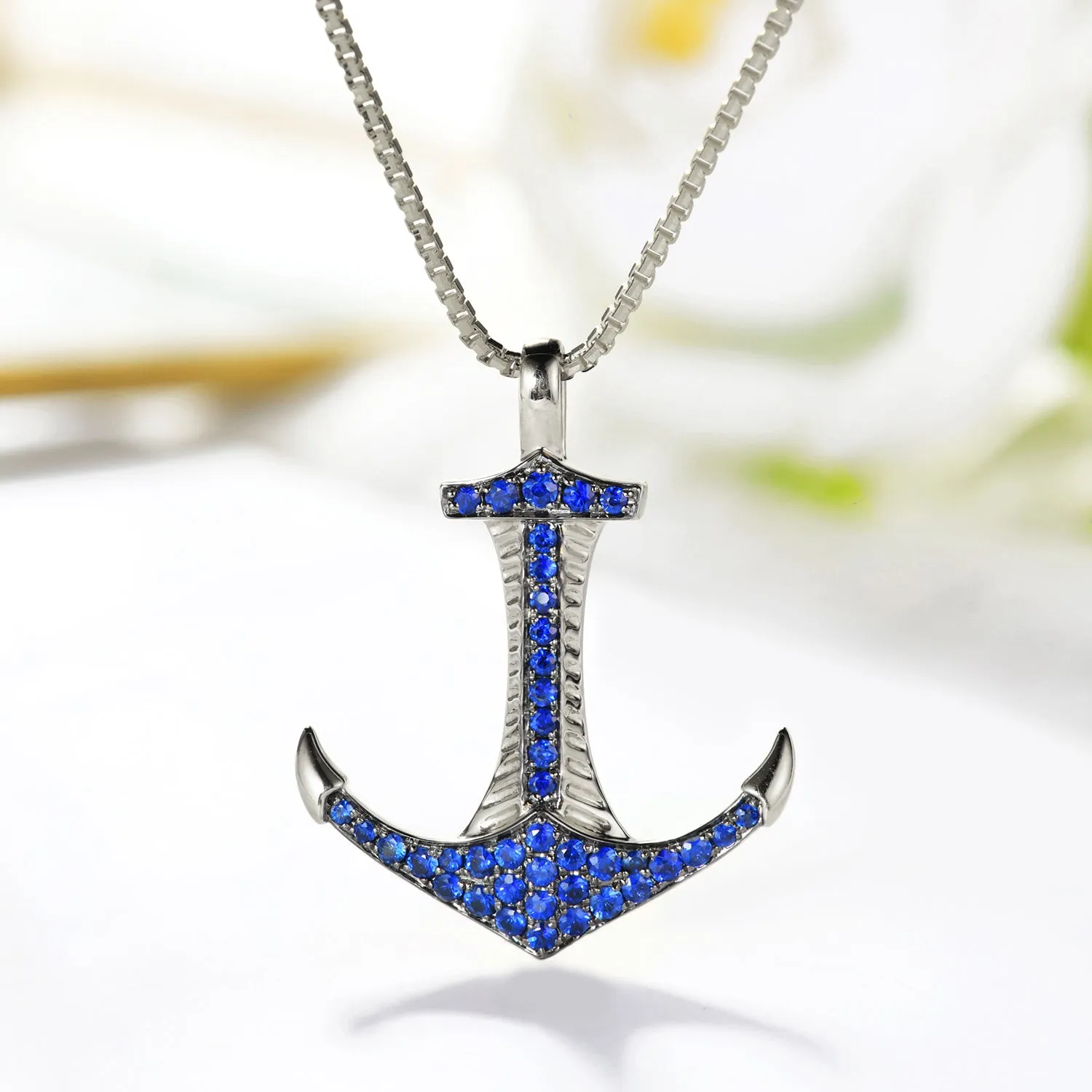 Solid Gold Sapphire Anchor Pendant (Pendant Only)