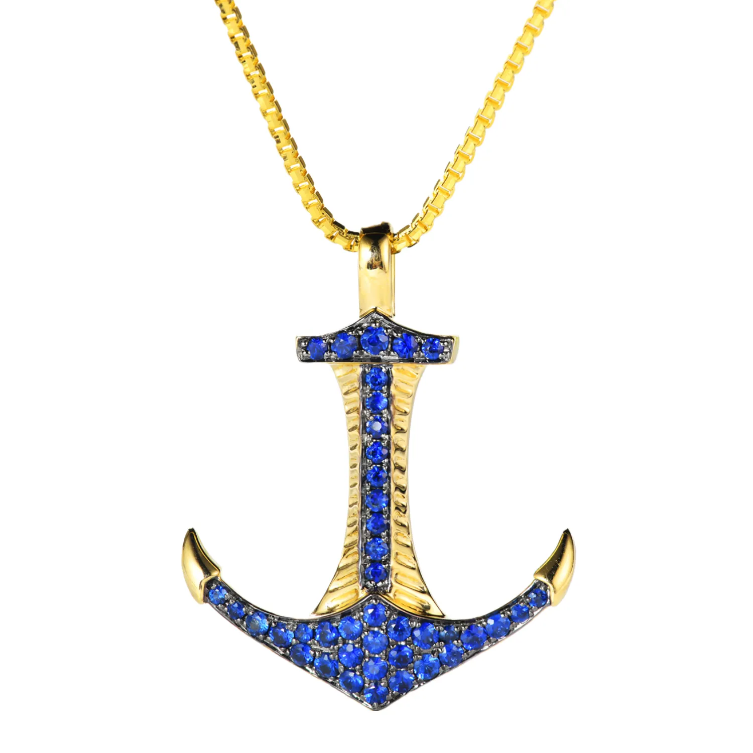 Solid Gold Sapphire Anchor Pendant (Pendant Only)