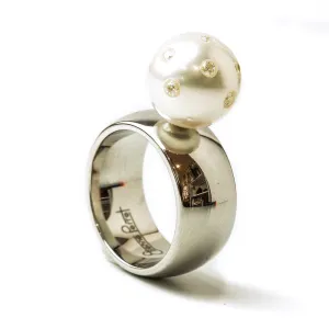 South Sea Pearl with Diamonds on a Chrome Ceramic band