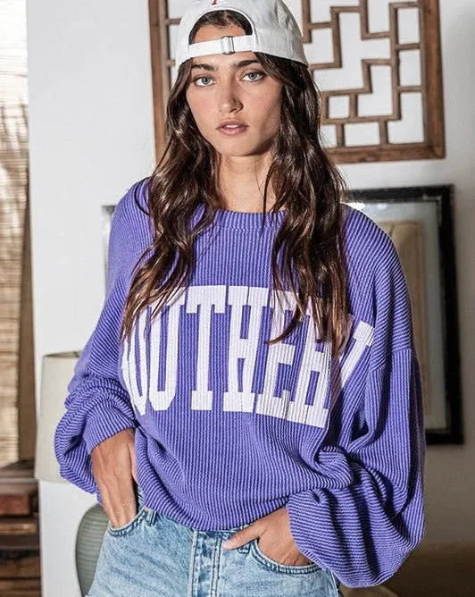 SOUTHERN RIB CORD SWEATSHIRT - PERIWINKLE