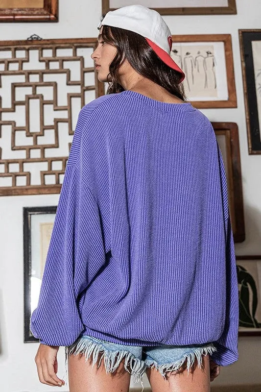 SOUTHERN RIB CORD SWEATSHIRT - PERIWINKLE