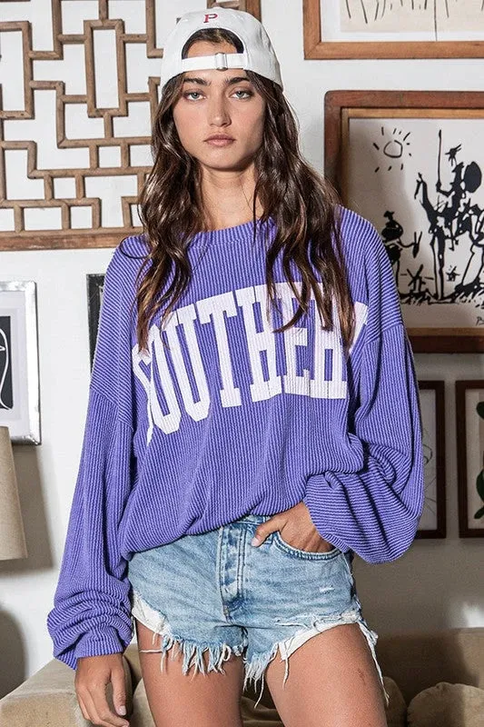 SOUTHERN RIB CORD SWEATSHIRT - PERIWINKLE