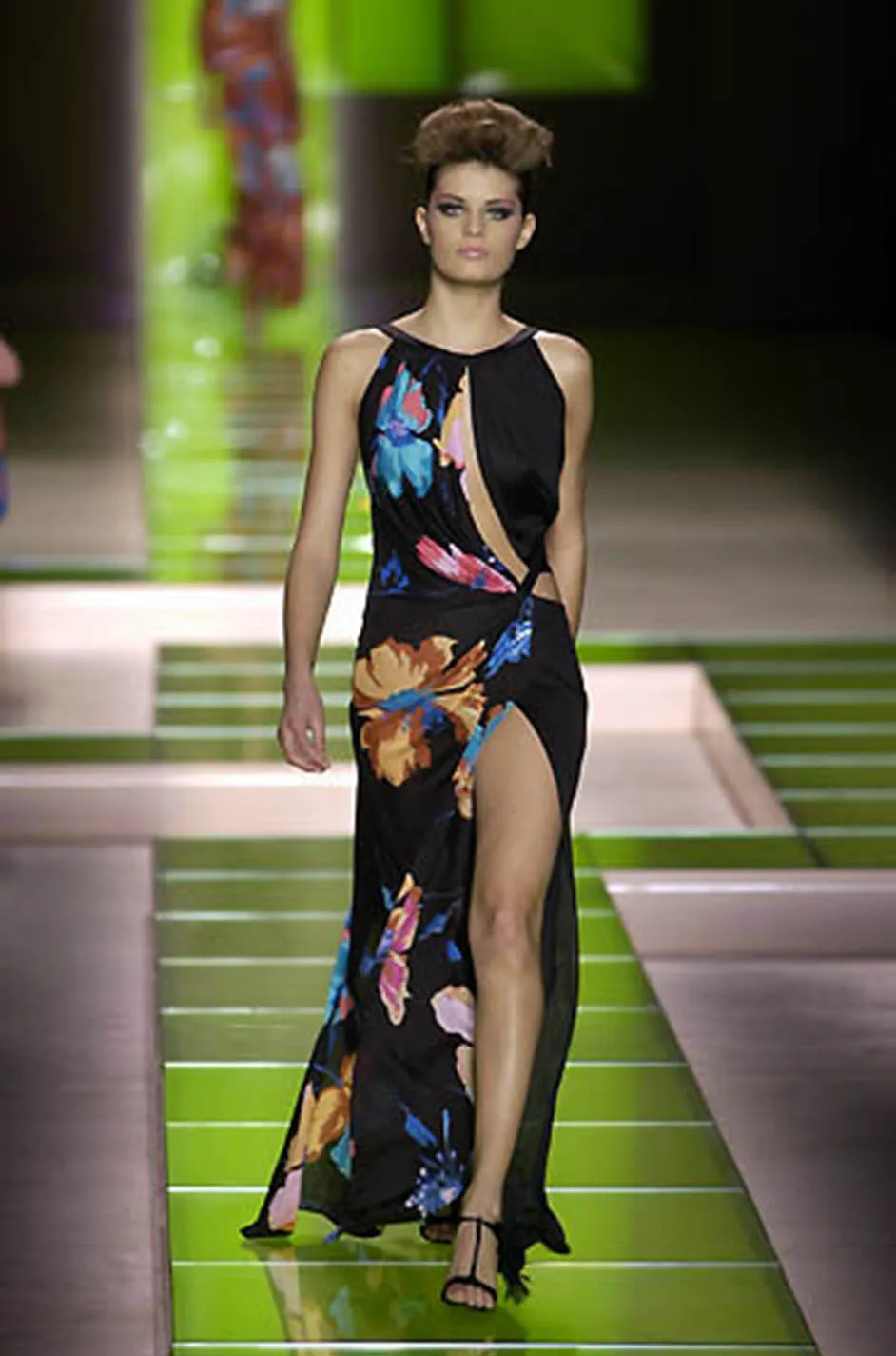S/S 2001 Versace Couture Printed Jersey Cut Out Gown