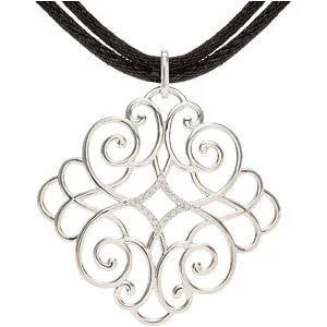 Sterling Silver 1/10 CTW Diamond Black Cord 16-18" Necklace