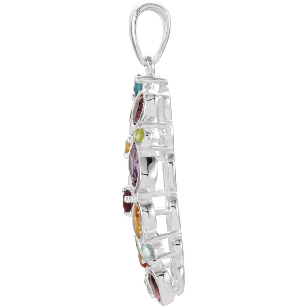 Sterling Silver London Blue Topaz, Brazilian Garnet, Amethyst, & Madeira Citrine Pendant