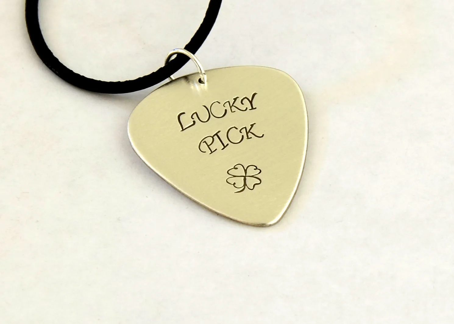 Sterling Silver Lucky Pick Guitar Pick Necklace