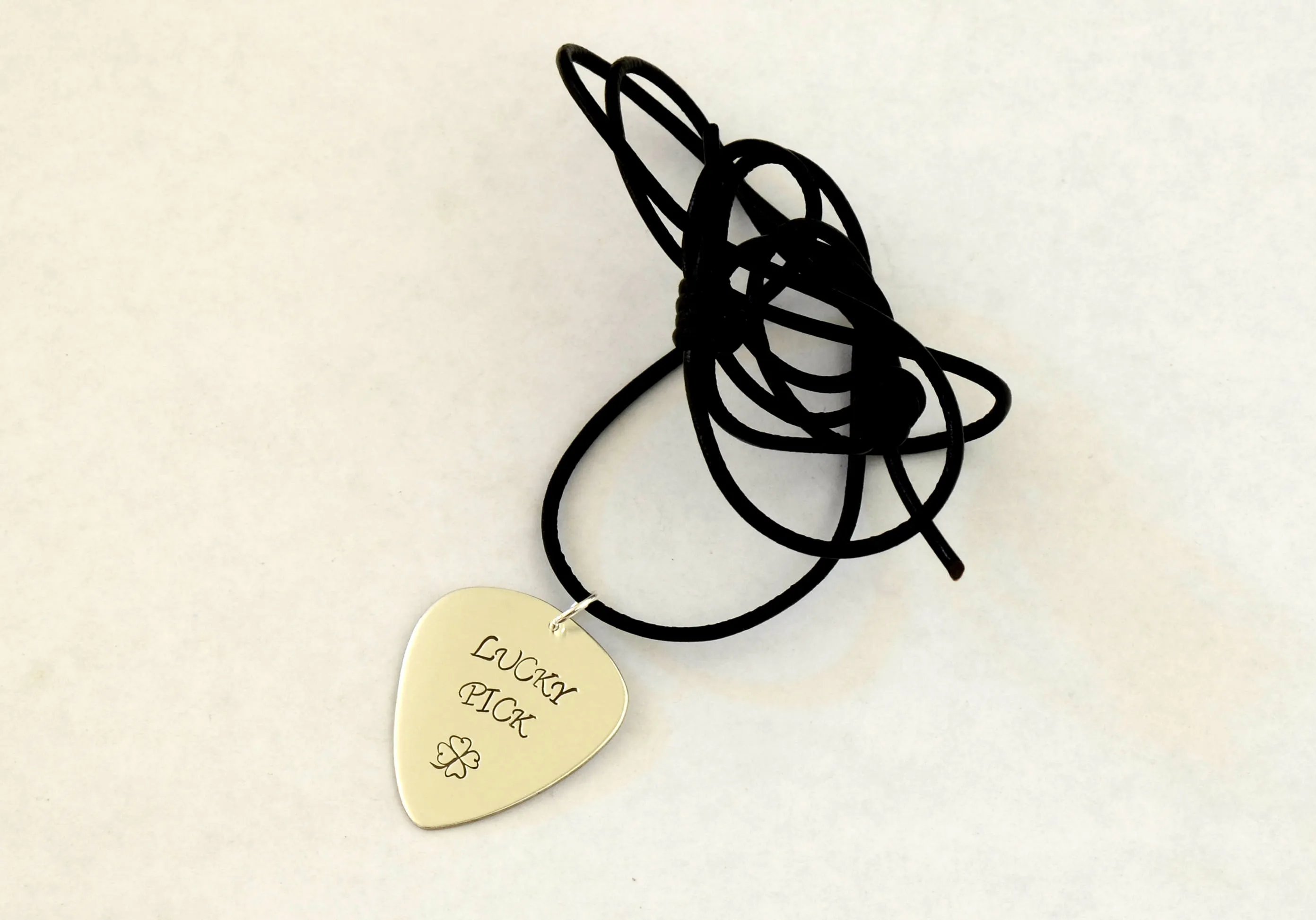 Sterling Silver Lucky Pick Guitar Pick Necklace