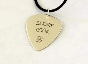 Sterling Silver Lucky Pick Guitar Pick Necklace