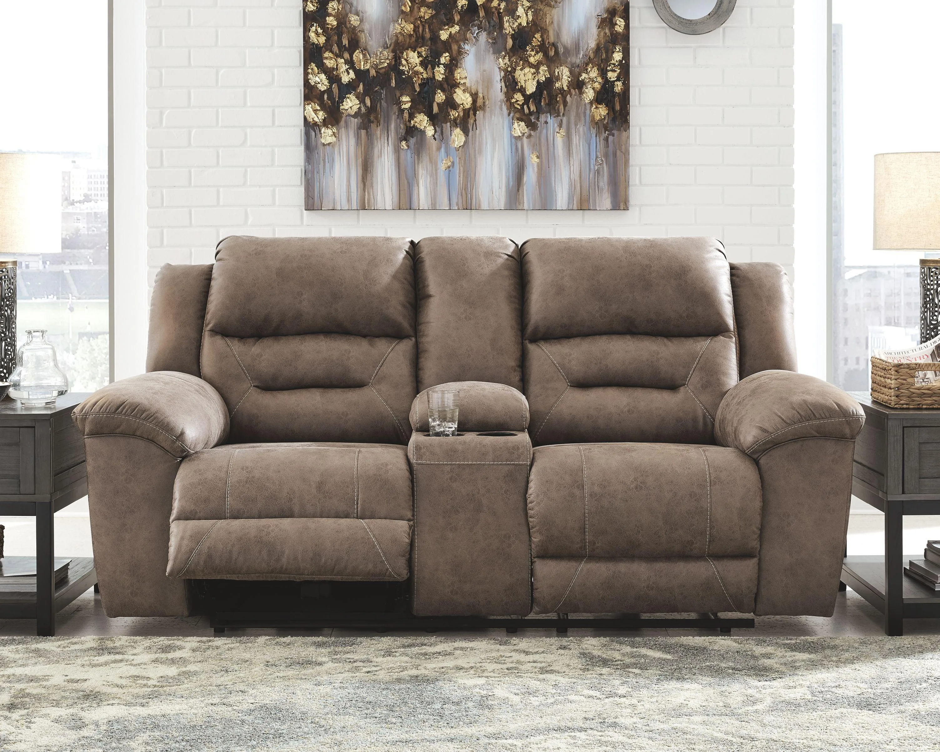 Stoneland - Dbl Rec Pwr Loveseat W/console