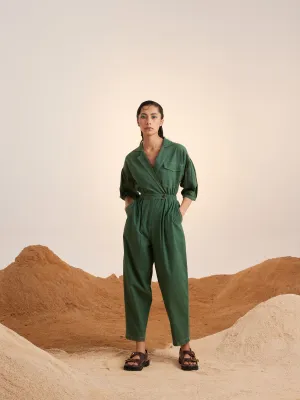Summer Jumpsuit Topstitch Cotton Crinkle-Green-Ss25-Tsj-Grn-Cord
