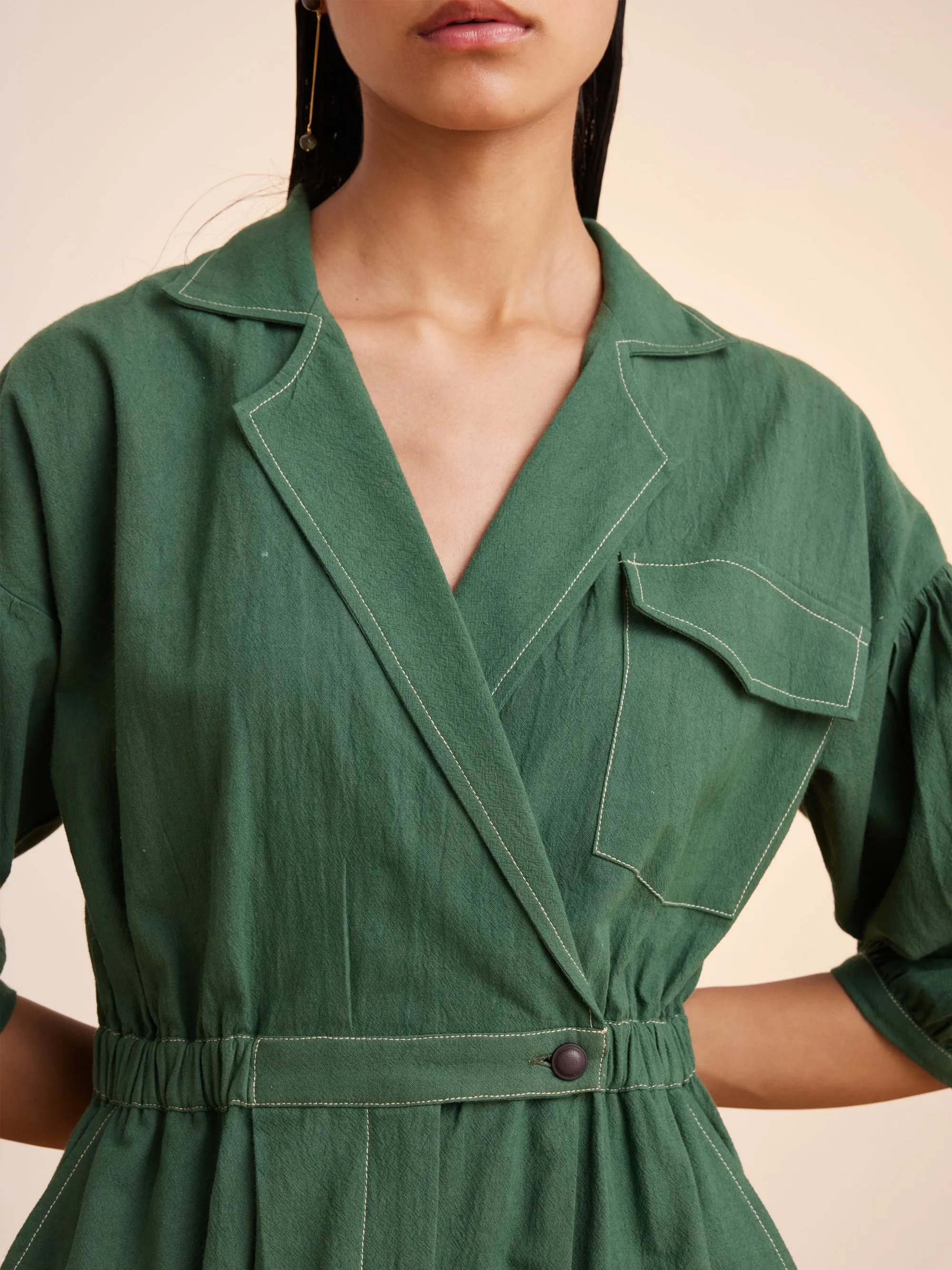 Summer Jumpsuit Topstitch Cotton Crinkle-Green-Ss25-Tsj-Grn-Cord