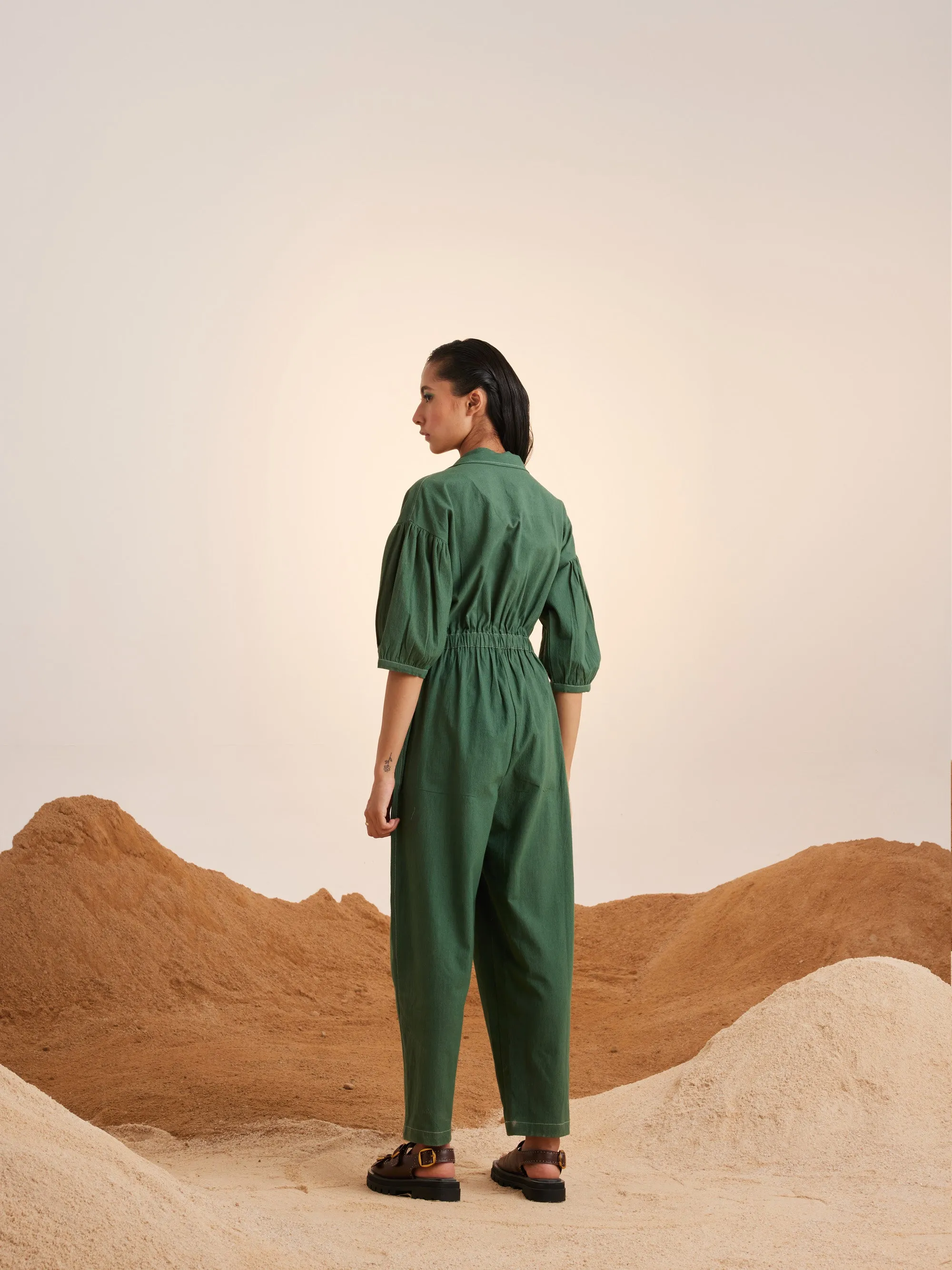 Summer Jumpsuit Topstitch Cotton Crinkle-Green-Ss25-Tsj-Grn-Cord