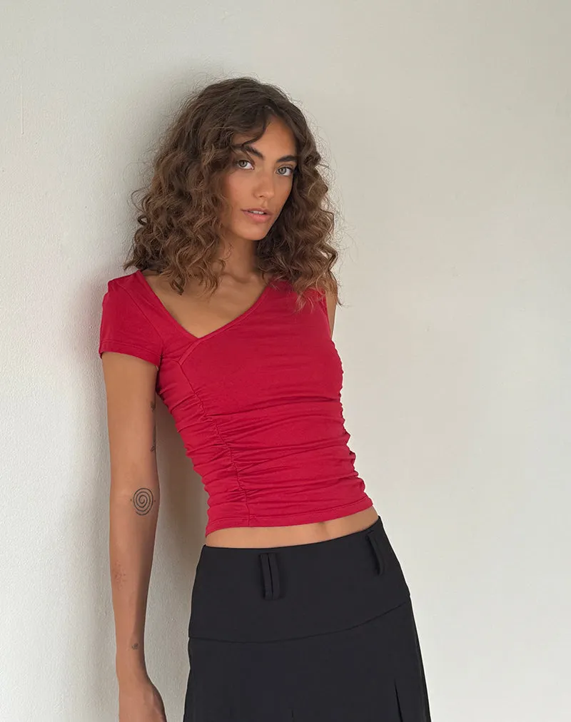 Sunhee Slash Neck Top in Adrenalin Red