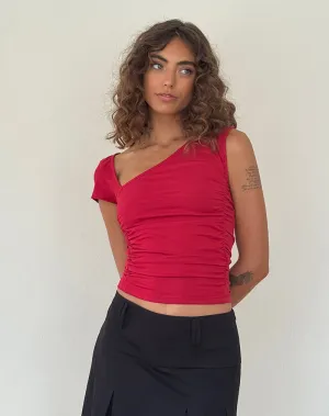 Sunhee Slash Neck Top in Adrenalin Red