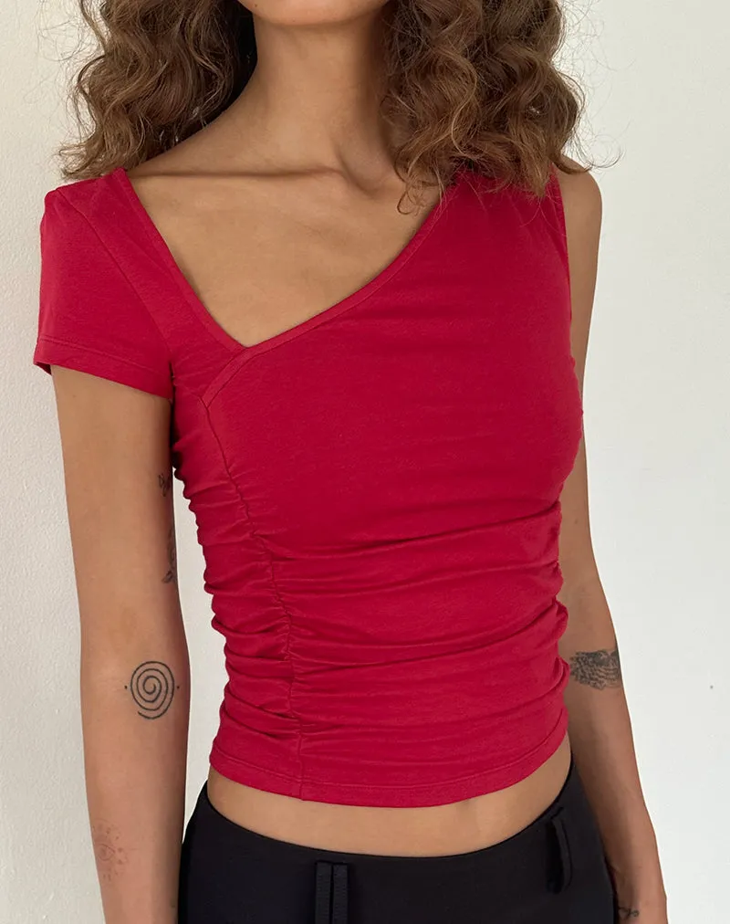 Sunhee Slash Neck Top in Adrenalin Red