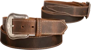 The Crazy Horse: Men's Rustic Brown Stitched Western Leather Belt 1.50" With Scalloped Ends
