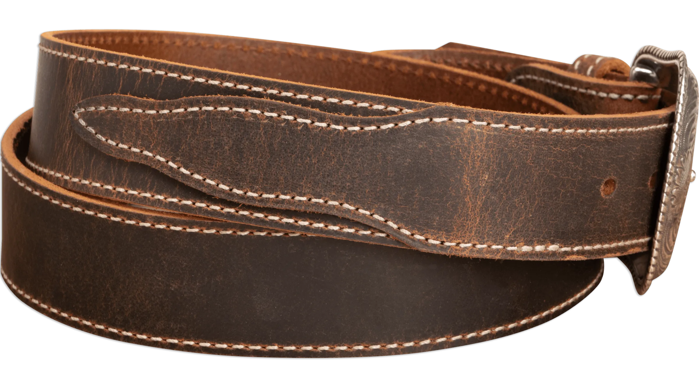 The Crazy Horse: Men's Rustic Brown Stitched Western Leather Belt 1.50" With Scalloped Ends