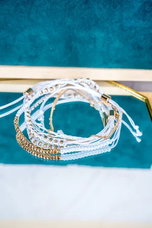The Everly White & Goldtone Beaded Cord Bracelet Set