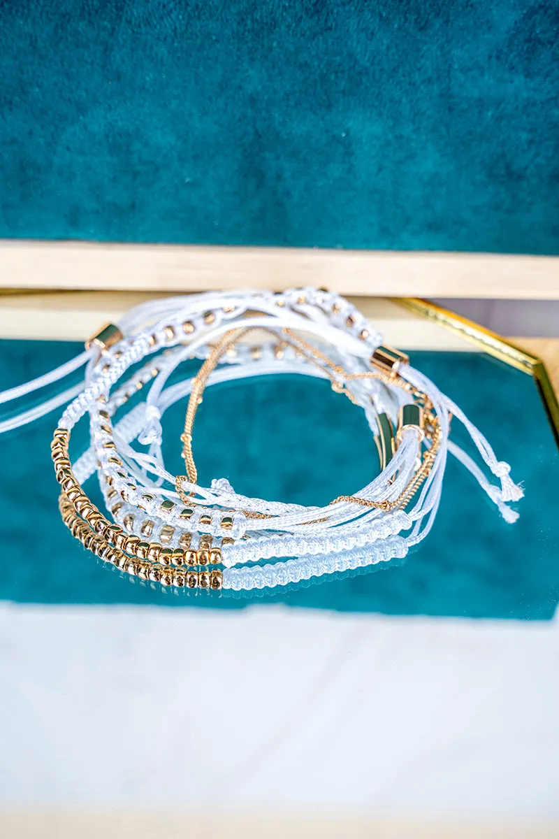 The Everly White & Goldtone Beaded Cord Bracelet Set