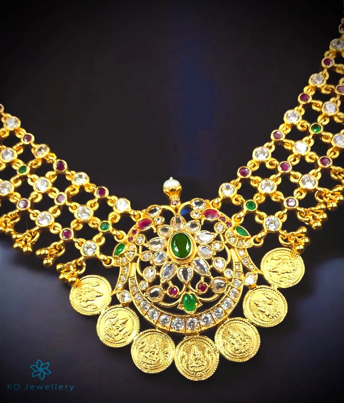 The Sayari Silver Lakshmi Coin Necklace (Red/Green)